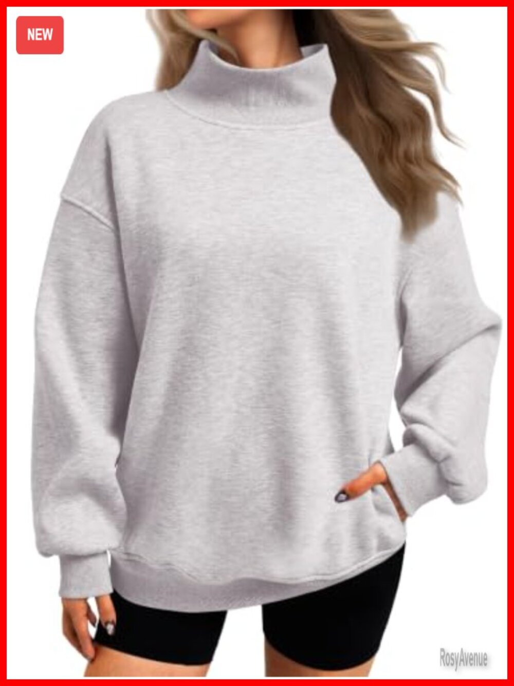 Oversized Mock Neck Sweatshirt Cotton Fleece Pullover Womens